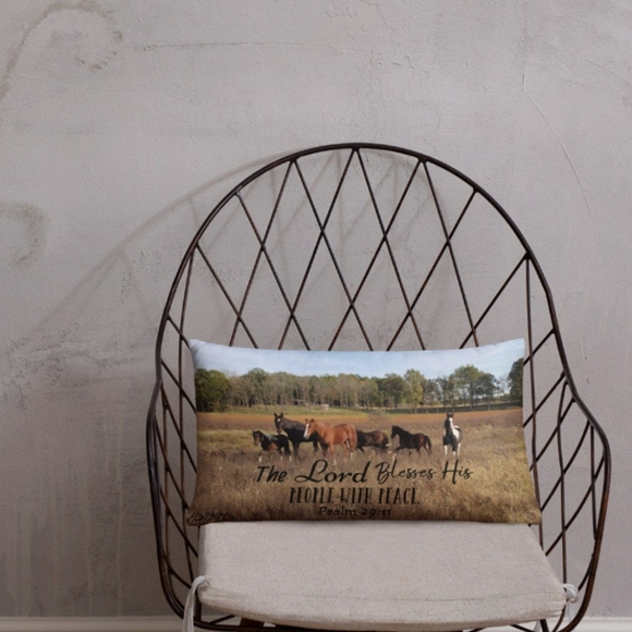 Basic Pillow The Lord Blesses His People with his Peace wild horses - Picture 2 of 6